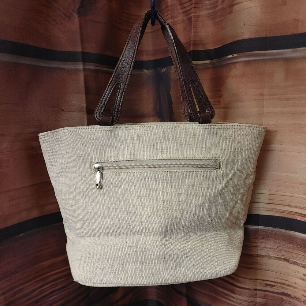 Bianco Light Beige Canvas Multi Compartment Zippered Tote Hobo Bag